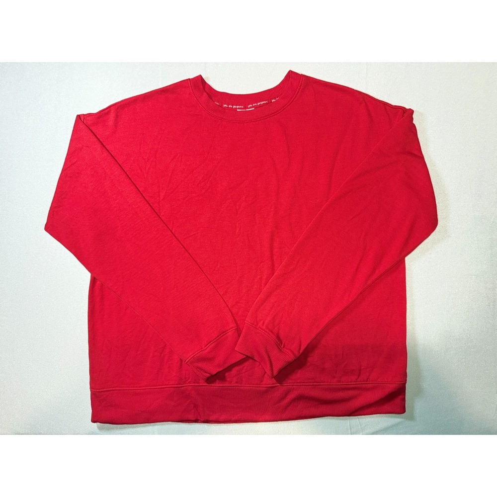 Joyspun Womens M 8-10 Red Crewneck Sweatshirt Soft Stretch Pullover